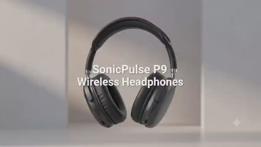 Load video: ExploreXdeals video thumbnail for SonicPulse P9 Wireless Headphones in matte red, featuring the text Feel The Bass and a play button overlay.